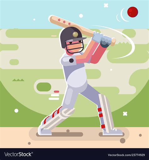 Batsman Hits Ball Batting Sport Game Cricket Vector Image