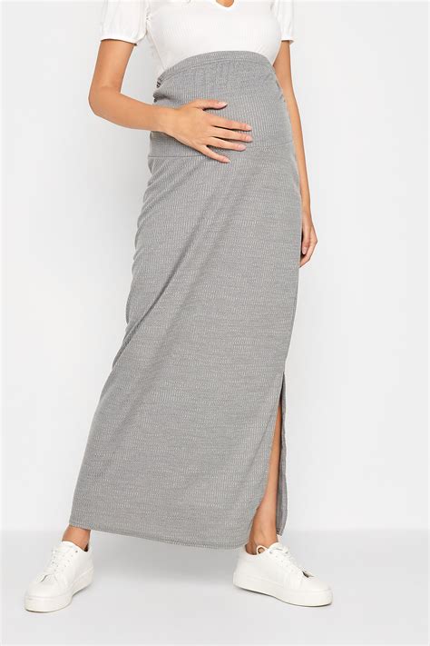 Lts Maternity Grey Ribbed Maxi Skirt Long Tall Sally