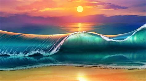 Cool Colorful Wave 1920x1080 Ocean Waves Painting