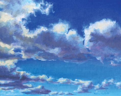 Blue Sky 8x10 Original Oil Painting Realistic Clouds Etsy