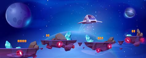 Space Game Background With Spaceship And Platforms 15918271 Vector Art