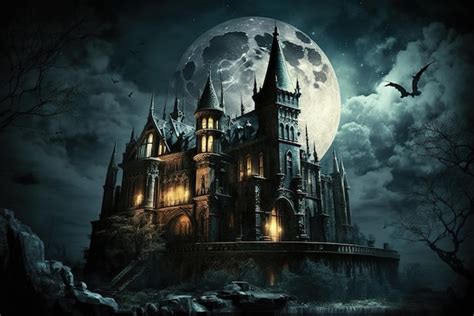 Фантастический темный готический замок города вампиров Премиум Фото