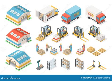 Isometric Warehouse Icon Set Scheme Logistic Concept Stock Vector