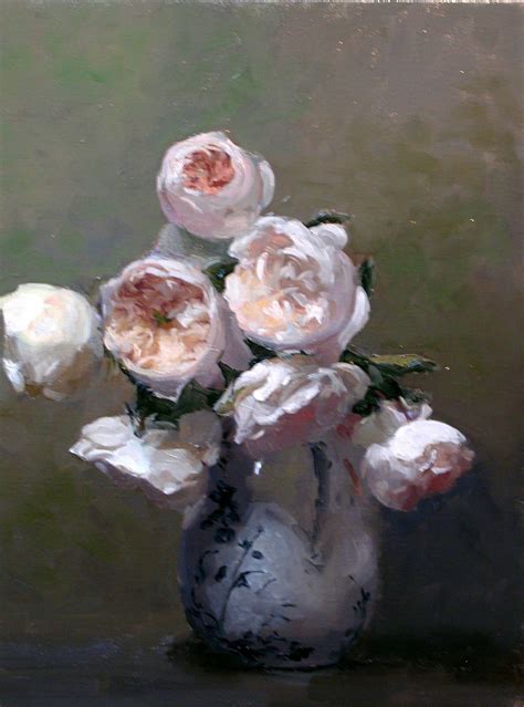 Dennis Perrin Garden Roses In Blue And White Vase Цветочные картины