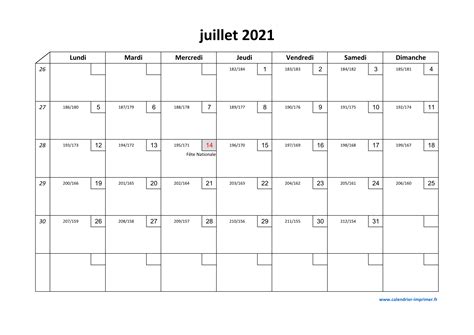 Calendrier Juillet 2021 à Imprimer