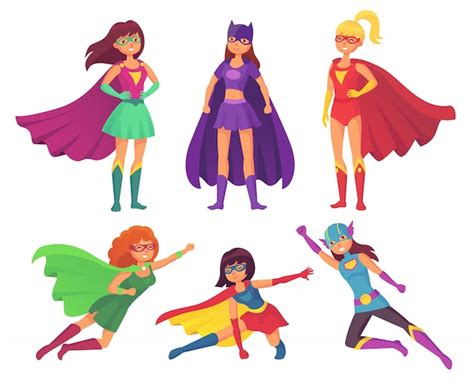 Personajes Superhéroes Mujeres Vector Premium