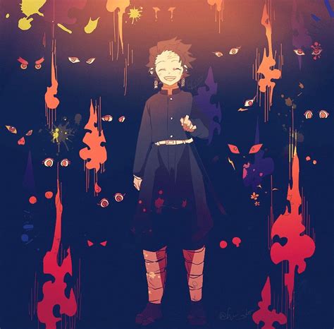 An Anime Character Standing In Front Of Some Colorful Paint Splatters
