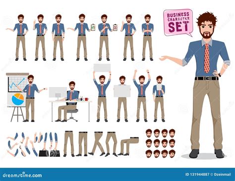 Male Business Character Creation Vector Set Office Man Cartoon