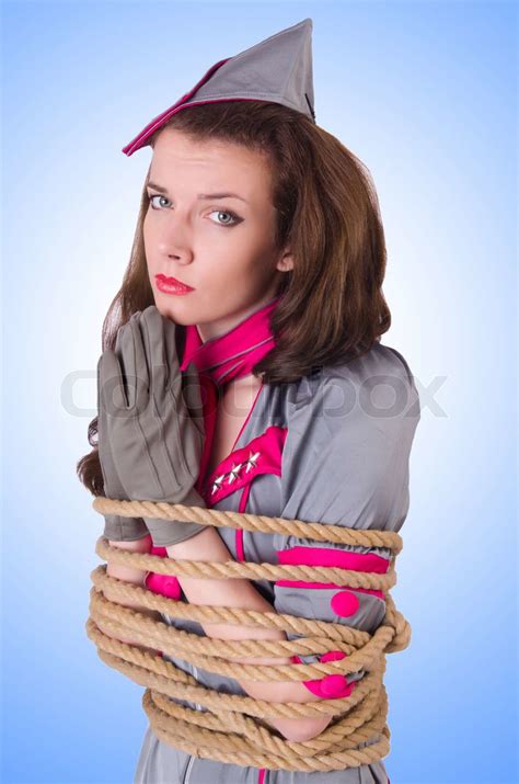 Female Stewardess Tied With Rope Stock Image Colourbox