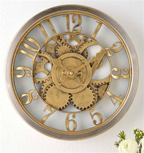 Gold Vintage Style Hanging Wall Clock Cogs Clocks Home Decor Battery