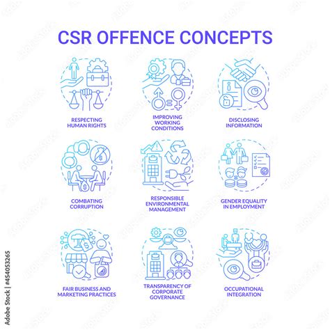 Corporate Social Responsibility Offence Blue Gradient Concept Icons Set