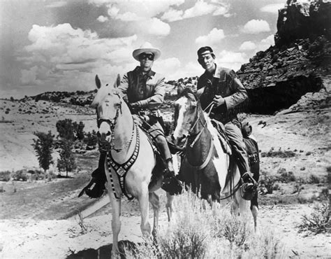 Clayton Moore As The Lone Ranger Riding Silver And Jay Silverheels As