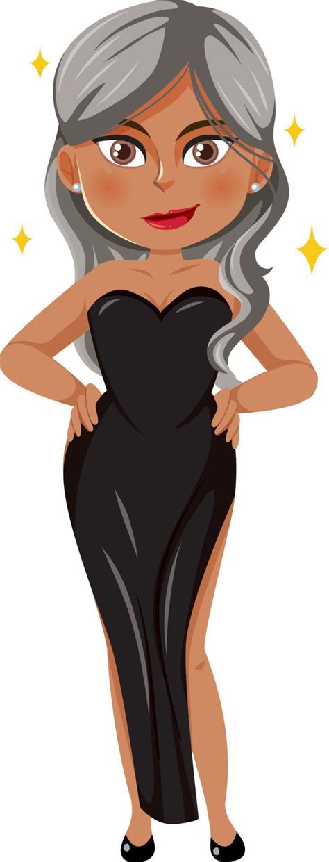 Beautiful Woman In Black Dress Cartoon Character 10959166 Vector Art At