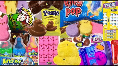 New 101 Easter Candy Opening Extreme Warheads Cotton Candy Bars Chocolate Kinder Egg Candies