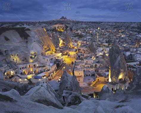 City View Of Goreme By Night Cappadocia Anatolia Turkey Stock Photo