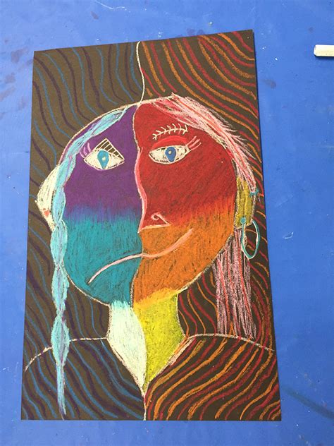 Picasso Faces Portraits On Black Paper With Oil Pastels Christian
