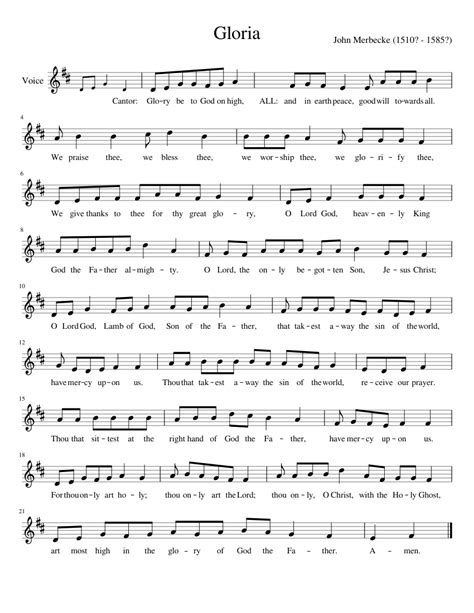 Gloria Sheet Music For Vocals Solo