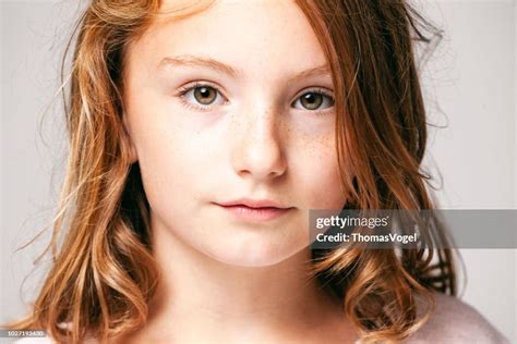 Portrait Of A 10 Years Old Pretty Girl Child Teenager Face Hair Beauty