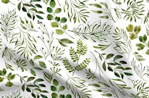 Green Leaves Cotton Fabric Swatch Leaves Botanical Prints Ferns Gender