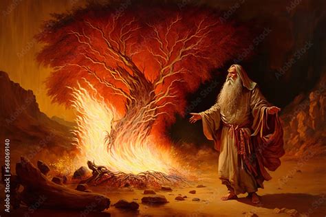 Moses And The Burning Bush Conceptual Christian Art Stock Illustration