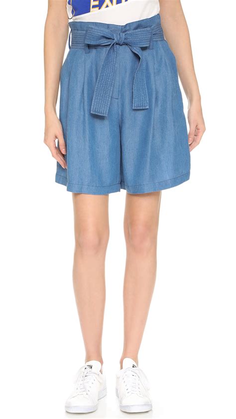 31 Phillip Lim Chambray Paper Bag Waist Shorts In Blue Lyst