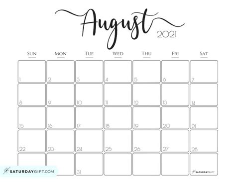 Blank August 2021 Calendar Printable Best Calendar Example