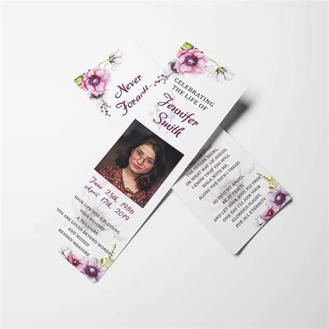 Floral Funeral Bookmark Memorial Bookmark Funeral Keepsake Etsy