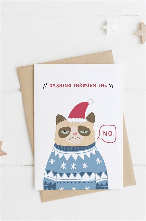 Dashing Through The No Grumpy Cat Christmas Card Funny A6 Etsy