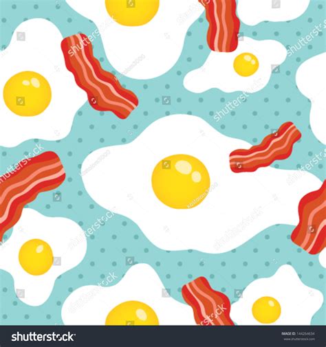 Seamless Pattern With Eggs And Bacon Breakfast Wallpaper Stock Vector