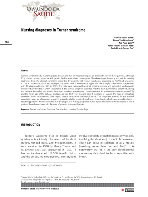 PDF Nursing Diagnoses In Turner Syndrome