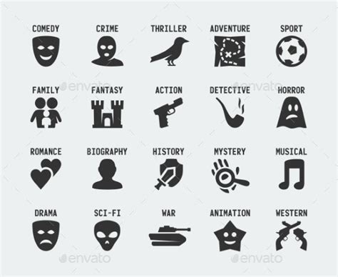 Film Genres Vector Icon Set Icons Graphicriver