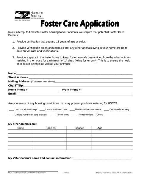 Foster Care Application 020414 By Chittenden County Humane Society