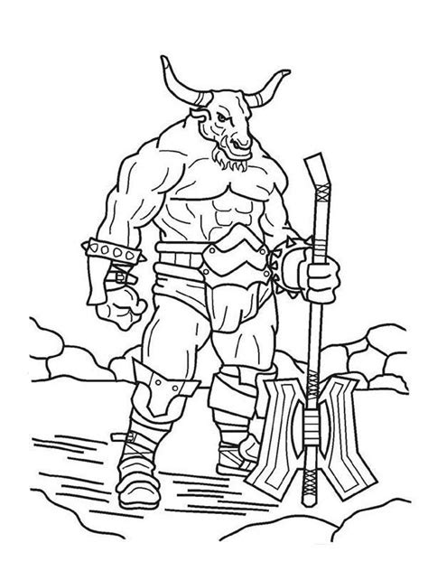 Scary Minotaur Holding An Axe Coloring Page Coloring Sky Scary