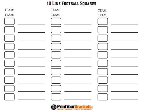 Printable 10 Line Football Squares Pool Football Squares Sports