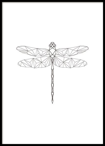 Geometric Poster With Dragonfly Black And White