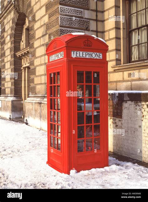 Traditional Red Phone Box Kiosk In Winter Snow Parliament Square Hi Res