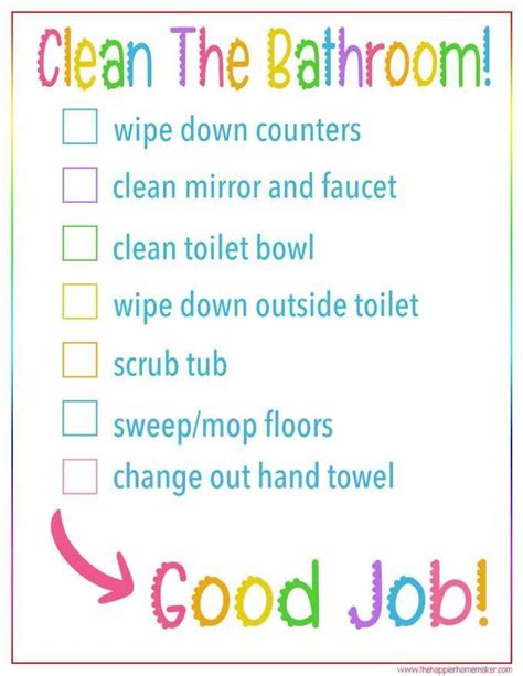 Kids Bathroom Cleaning Checklist Printable Bathroom Cleaning