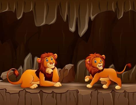 Premium Vector Scene With Two Lions In The Cave