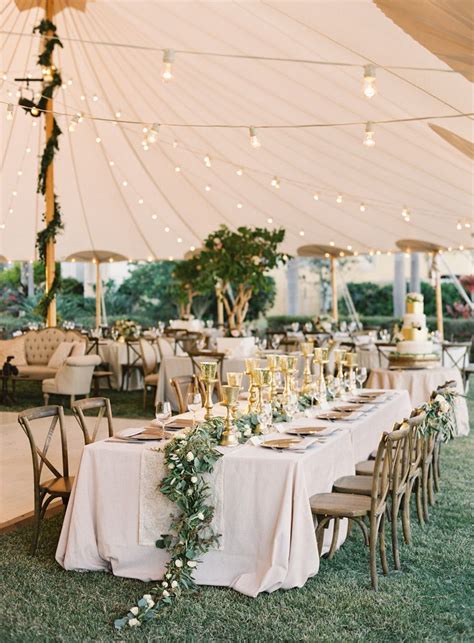 Elegant Wedding Reception Under Tent With Gold Details Decorations