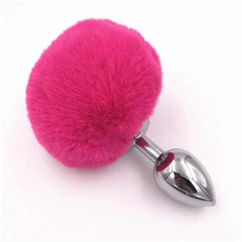 Anal Plug Hot Pink Soft Rabbit Tail Stainless Butt Plug Adult Products