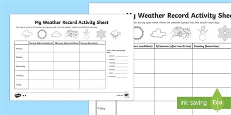 Free ‘my Weather Record Activity Sheet For Young Students