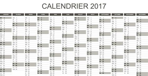 Calendrier 2017 Excel Et Pdf ⇒ à Télécharger Et Imprimer
