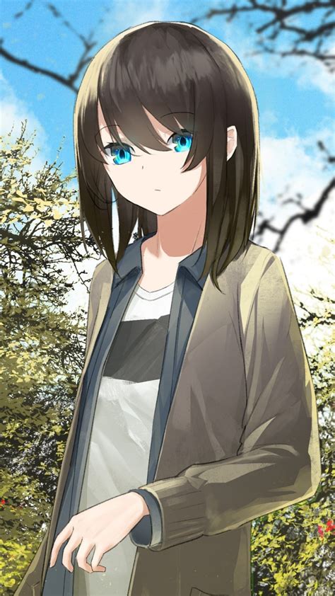 Download 720x1280 Wallpaper Blue Eyes Brunette Anime Girl Samsung