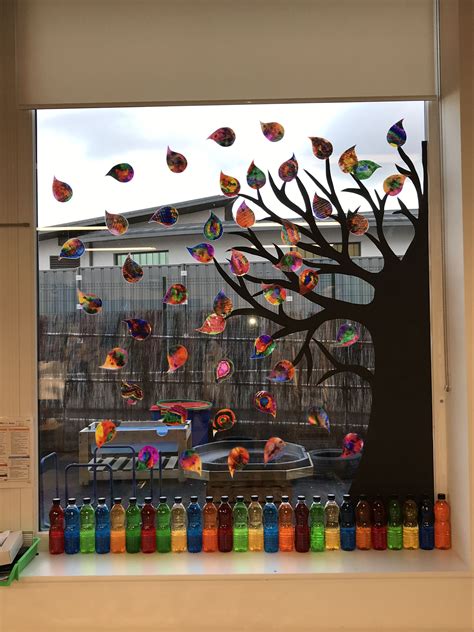 Nursery Autumn Display On The Window Using The Childrens Water