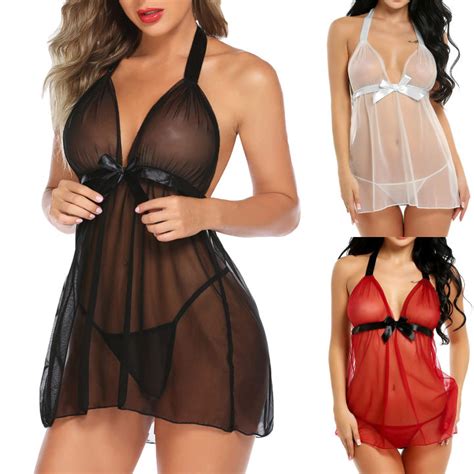 Lingerie For Women Lace Chemise Negligees Sexy Exotic Nightgowns Halter Nighties Sheer Mesh