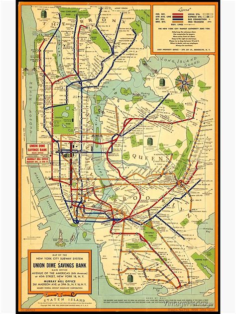 Vintage Nyc Subway Map 1954 Poster For Sale By Vintageheritage