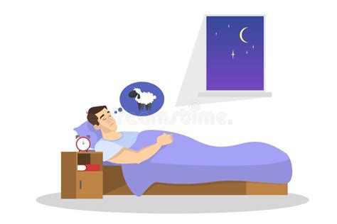 Man Sleep Person Rest In The Bed On The Pillow Stock Vector