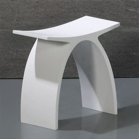 Arched White Matte Solid Surface Resin Bathroom Shower Stool