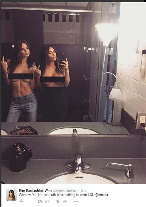 Kim Kardashian Still Cant Find Anything To Wear Posts Nude Selfie With Model Emily Ratajkowski
