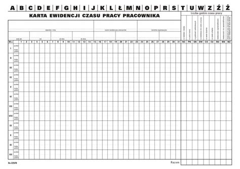 Karta Ewidencji Czasu Pracy Pracownika A Szt Oficjalne Archiwum Allegro